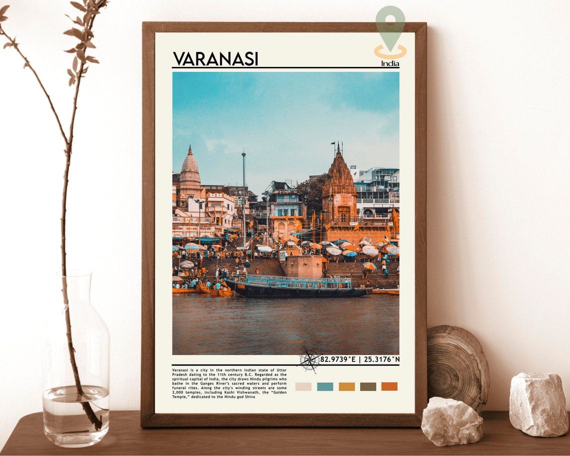 Varanasi India Sacred Ganges River Ghats Temple Photo Art Poster
