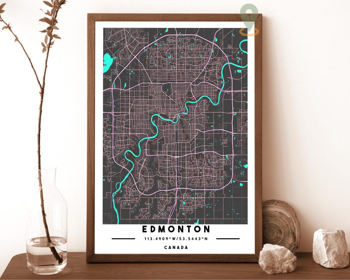 Edmonton Canada Blush Pink Winding River City Map Art Poster - Image 5