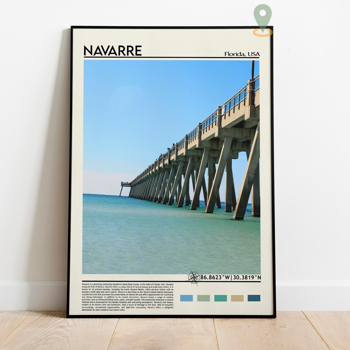 Navarre Florida Fishing Pier Emerald Water Vintage Travel Poster - Image 2