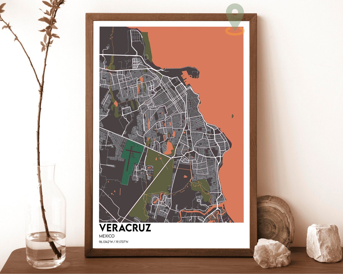 Veracruz Mexico Emerald Green Coastal Street Map Coordinates Poster - Image 4