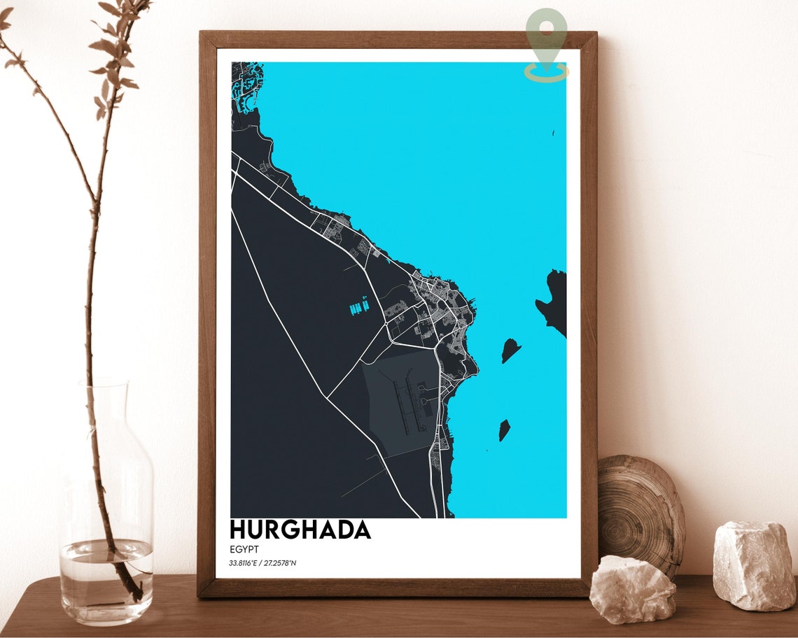 Hurghada Egypt Red Sea Modern City Map Navy Aqua Minimalist Poster