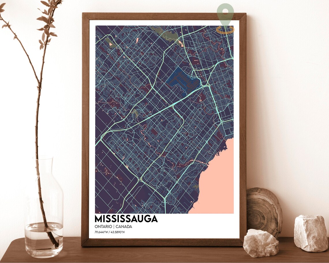 Mississauga Ontario Canada Navy Gold Lake Street Map Art Poster - Image 6