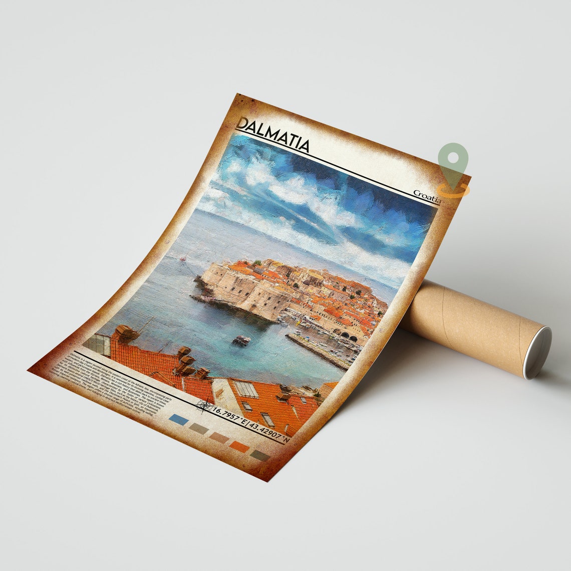 Dalmatia Croatia Dubrovnik Old Town Walls Painting Travel Poster - Image 4