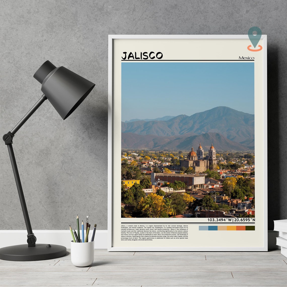 Jalisco Mexico Colonial Cathedral Town Mountain View Travel Poster - Image 4