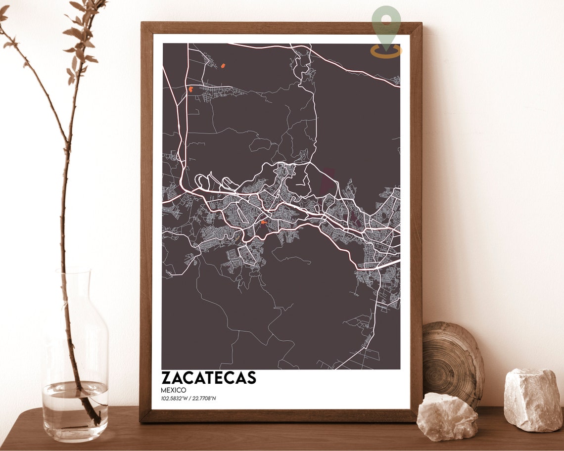 Zacatecas Mexico Bold Midnight Black Modern City Map Art Poster - Image 4
