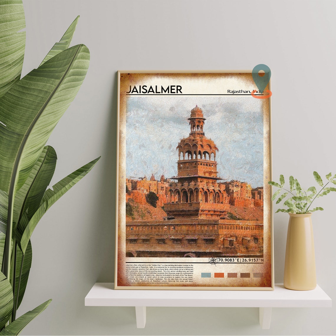 Jaisalmer India Golden Fort Desert Tower Painting Travel Poster - Image 4