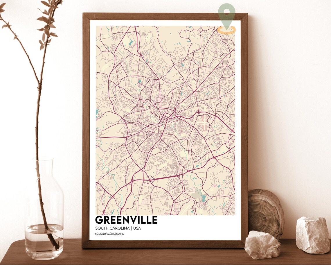 Greenville South Carolina Cream Minimalist City Map Home Decor Poster - Image 6