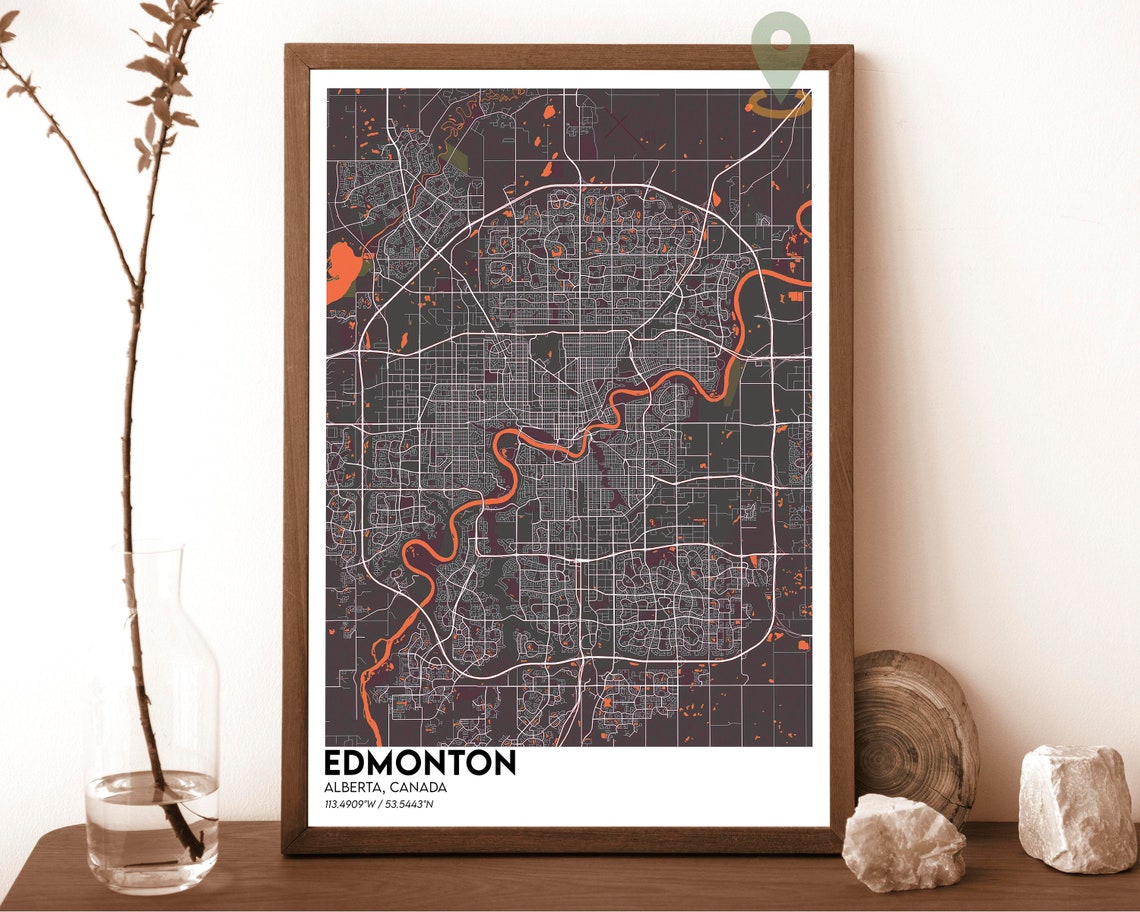 Edmonton Alberta Canada Bold Red Minimal City Street Map Poster - Image 4