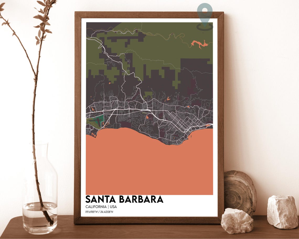 Santa Barbara California Navy Mustard City Map Home Decor Poster - Image 5