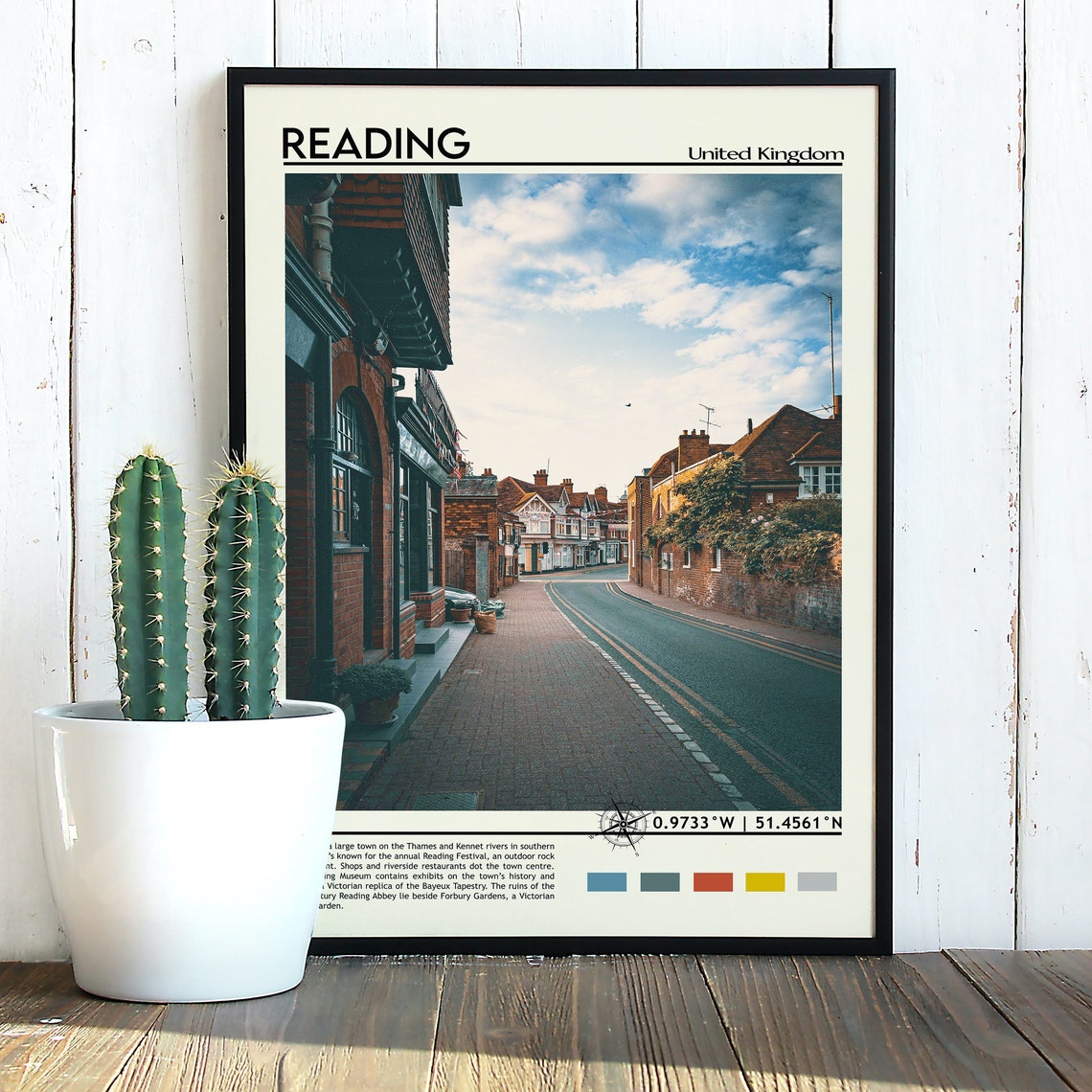 Reading United Kingdom Charming Brick Town Street Scene Travel Poster - Image 2