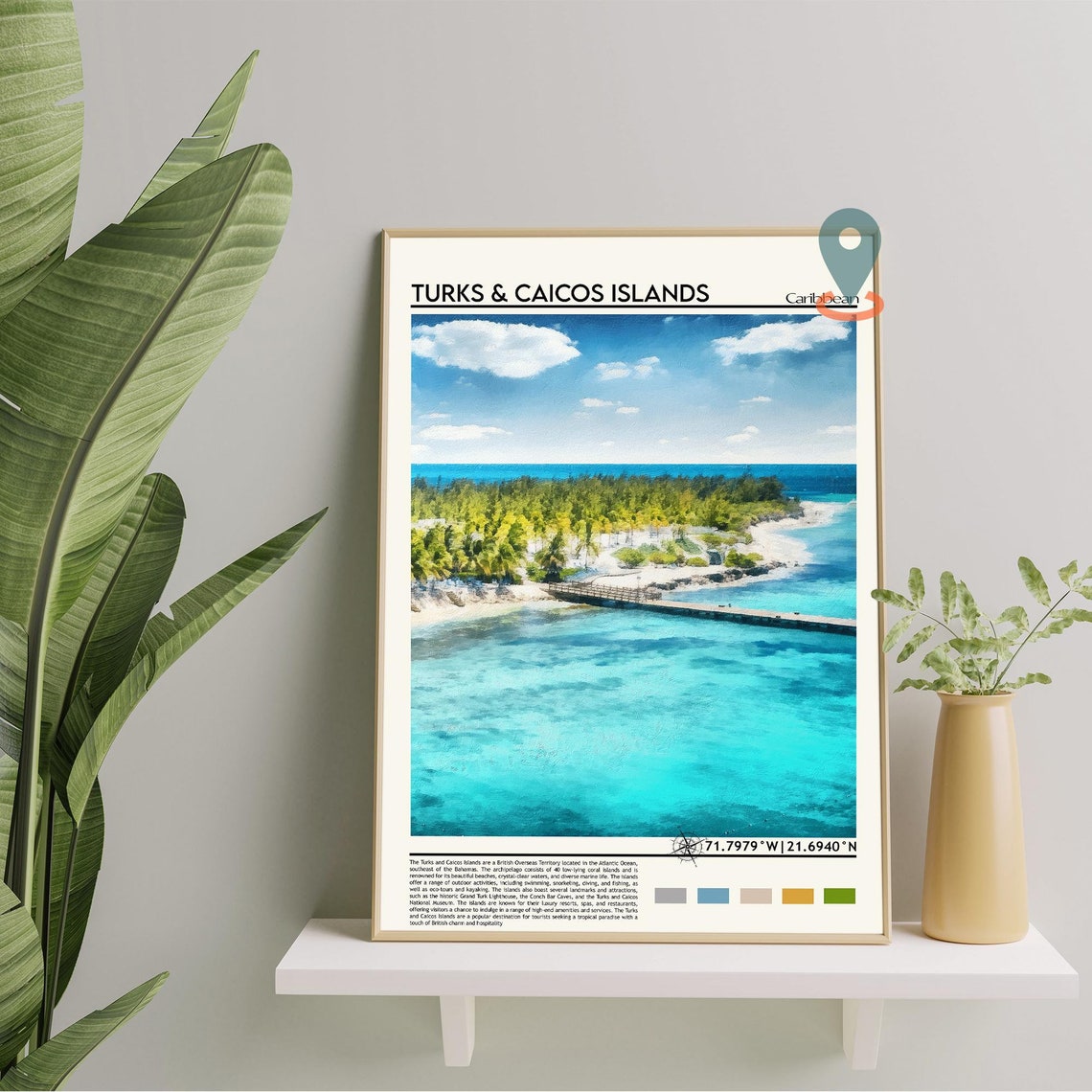 Turks and Caicos Islands Turquoise Aerial Beach Travel Poster - Image 2