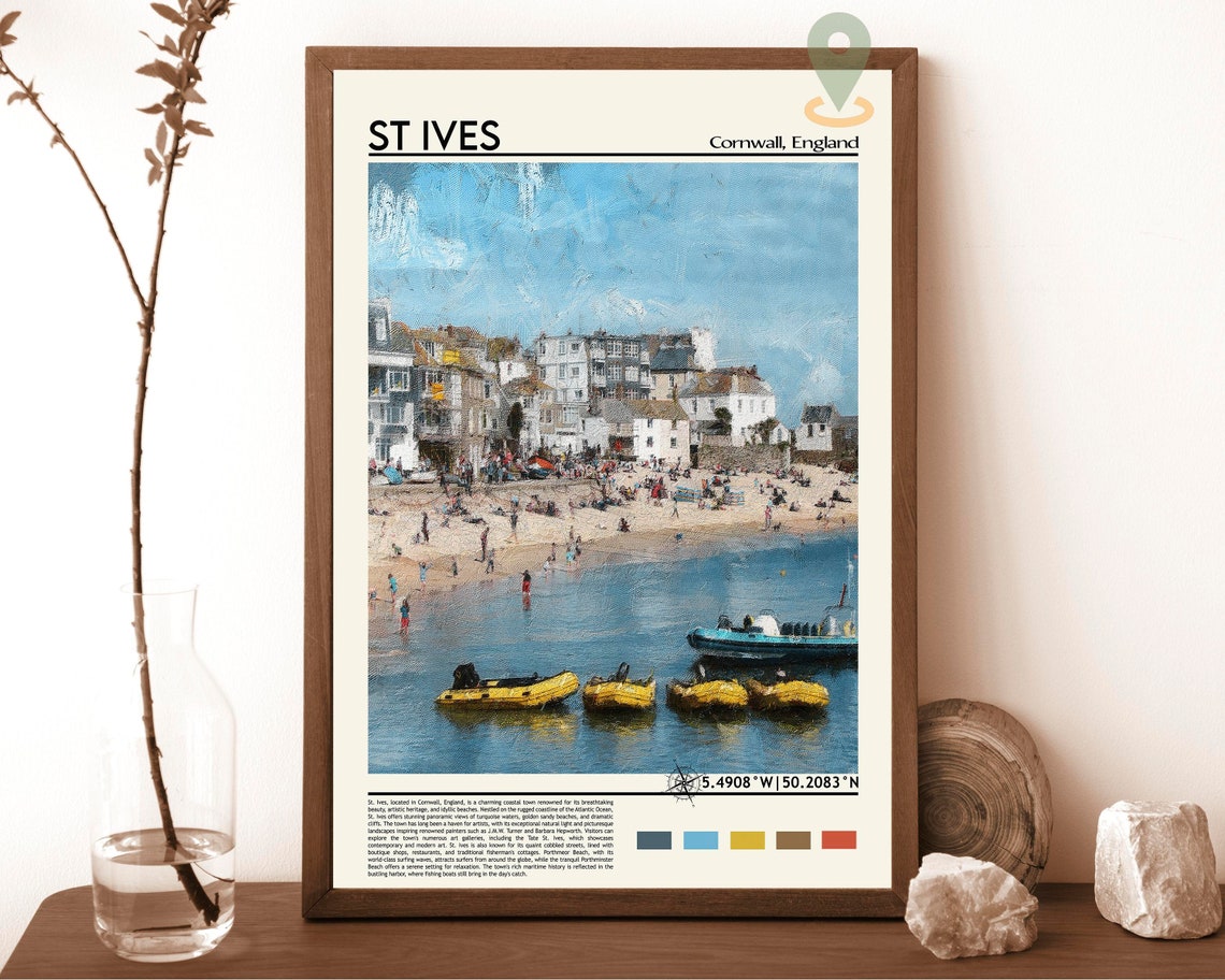 St Ives Cornwall England Harbor Beach Summer Scene Travel Poster