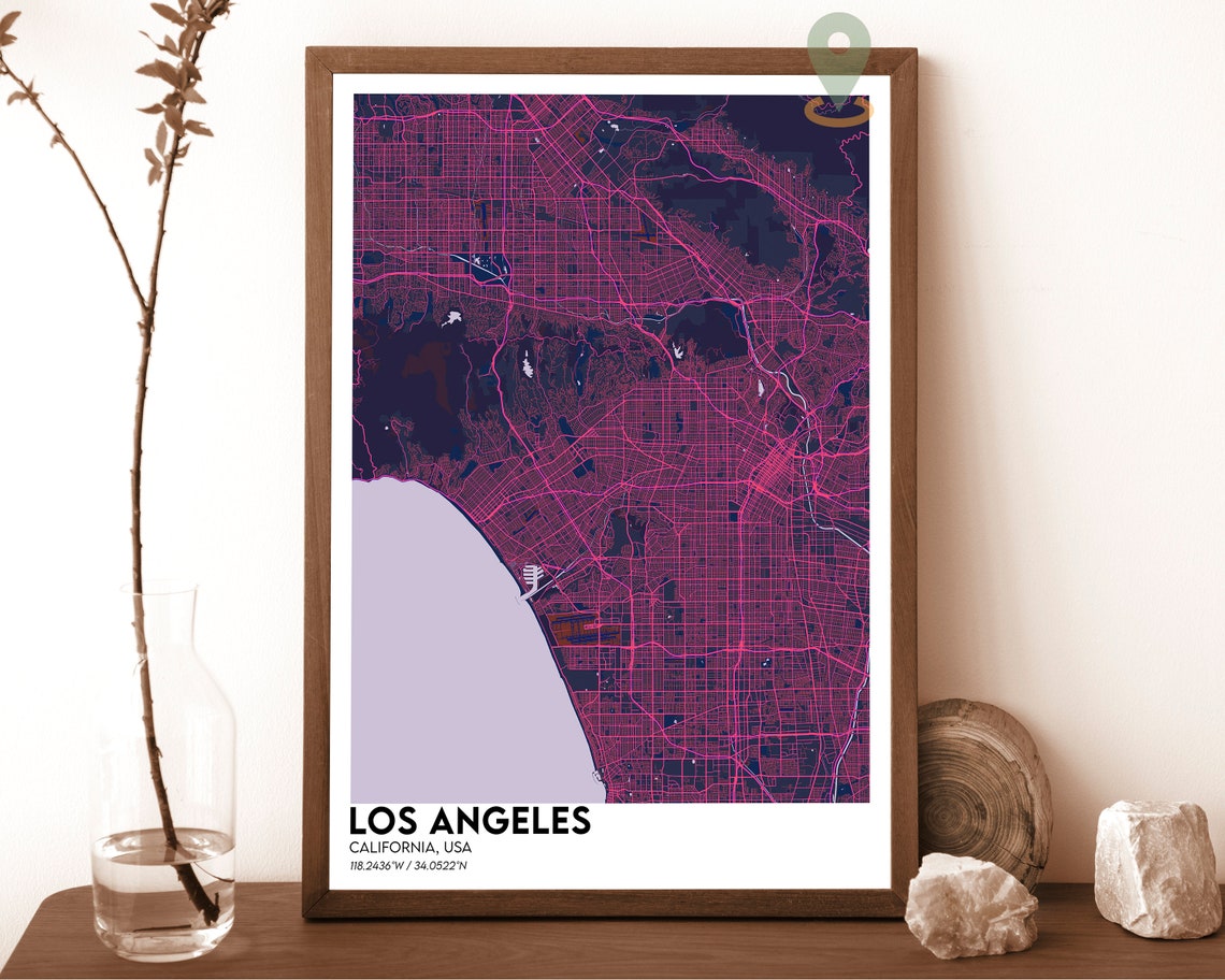 Los Angeles California Navy Yellow Coastal Street Map Poster - Image 2