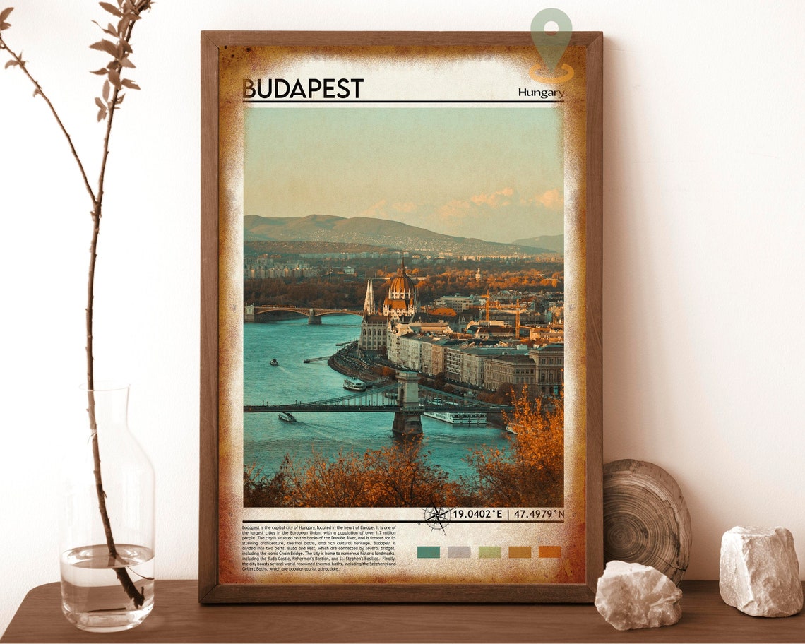 Budapest Hungary Danube River Chain Bridge Parliament Travel Poster - Image 6