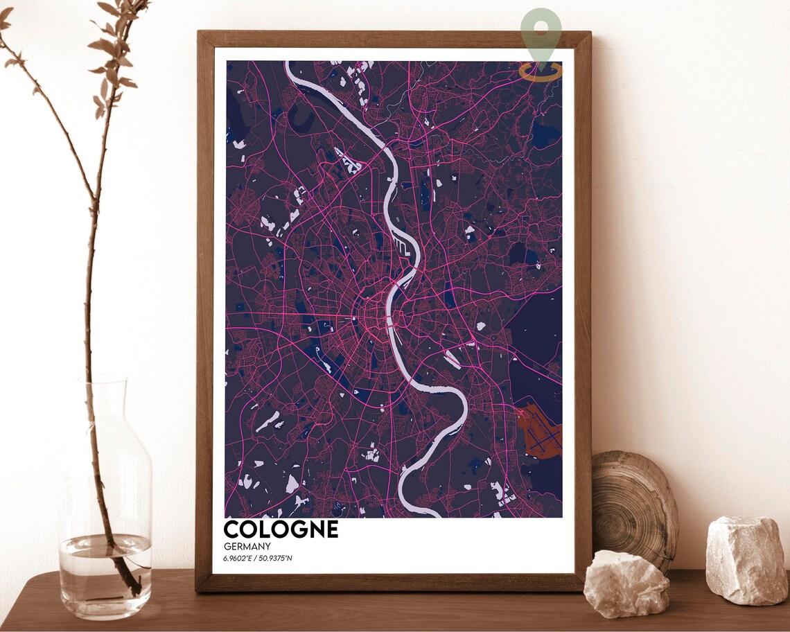 Cologne Germany Rhine City Street Map Modern Art Print for Rhine River Fans - Image 5