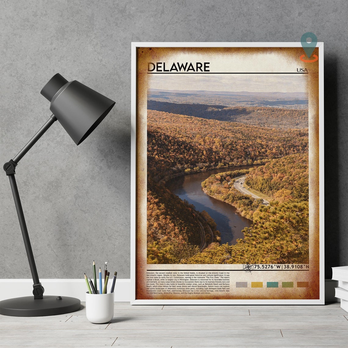 Delaware USA Autumn River Valley Fall Foliage Nature Travel Poster - Image 4