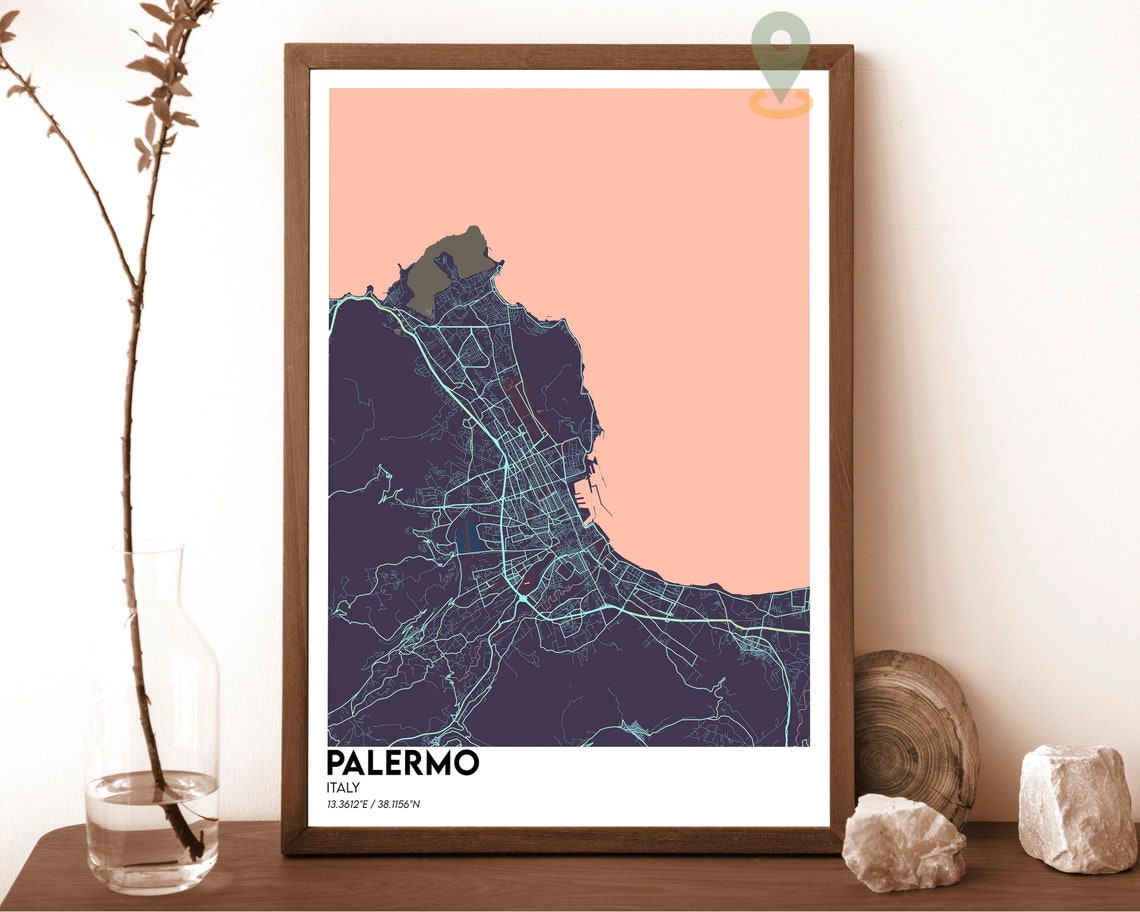 Palermo Italy Red Modern Minimalist City Map Street Grid Poster - Image 6