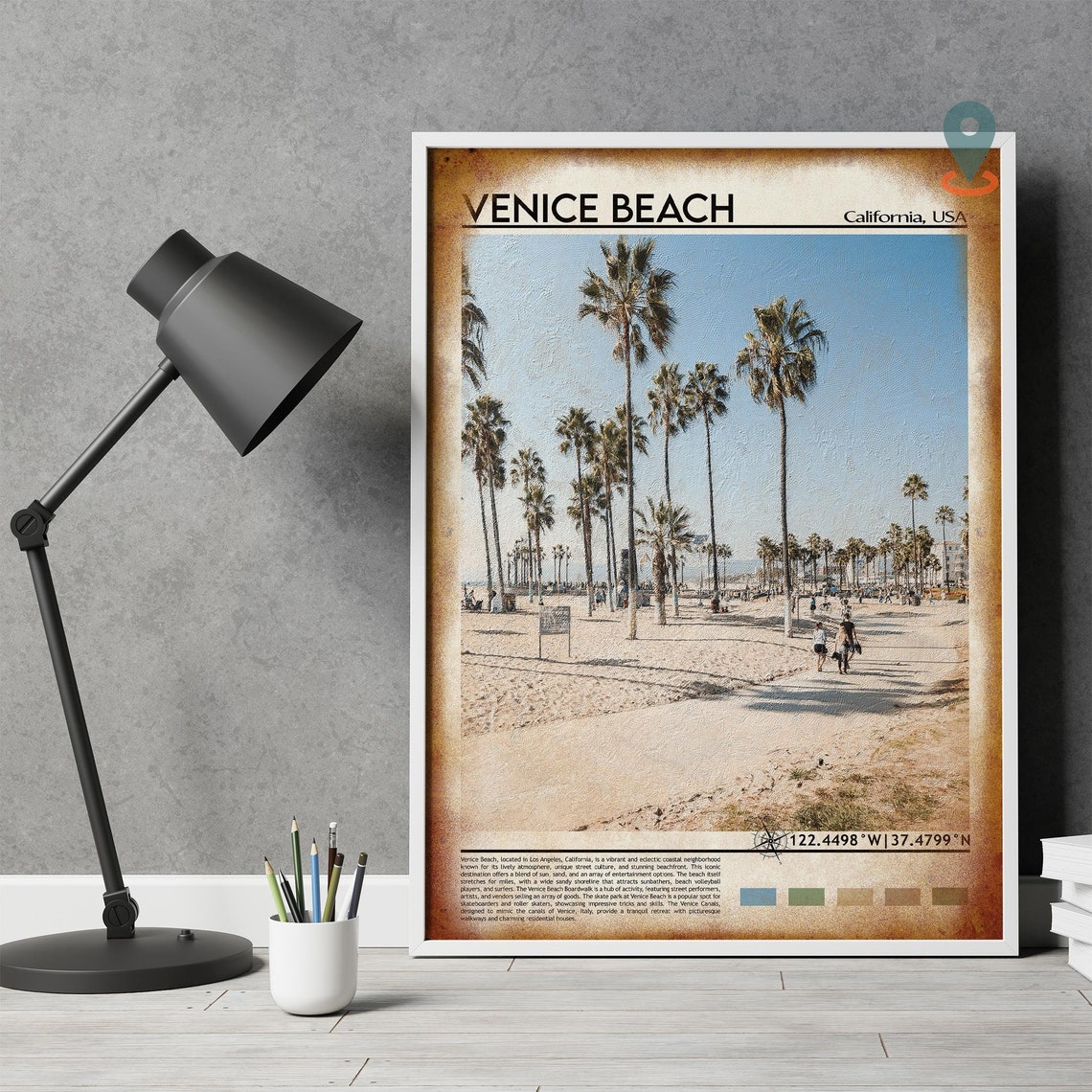 Venice Beach California Palm Trees Boardwalk Sand Travel Poster - Image 4