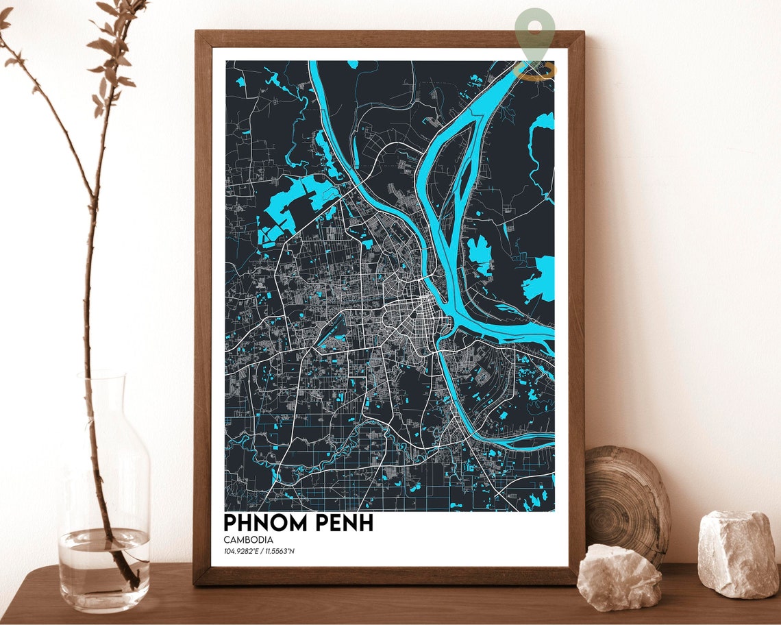 Phnom Penh Cambodia Midnight Night Lights City Map Design Poster - Image 3