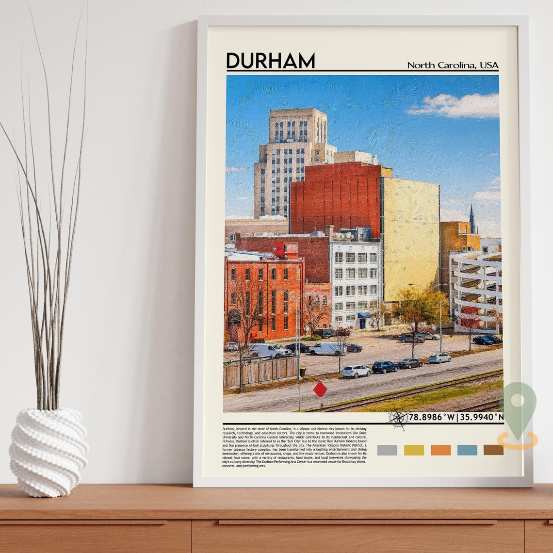 Durham North Carolina Downtown Skyline Brick Architecture Poster - Image 5
