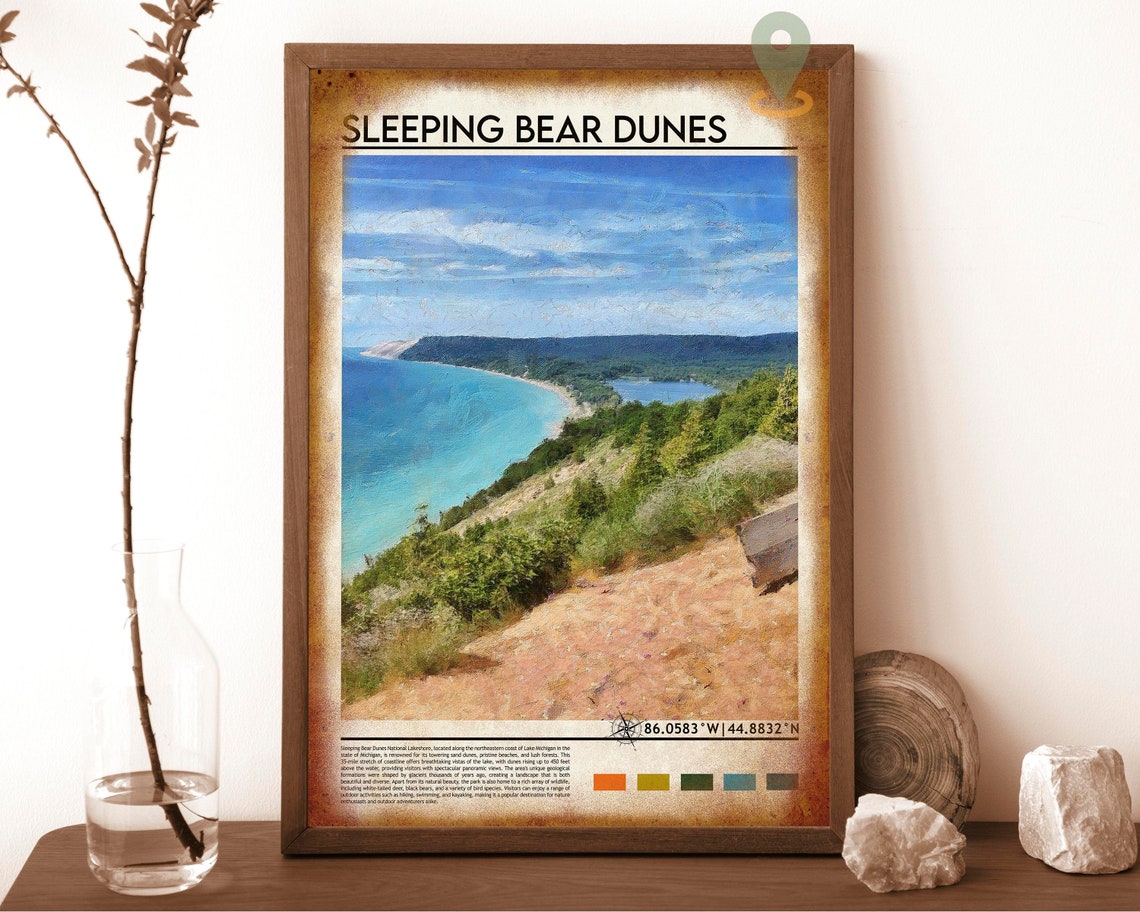 Sleeping Bear Dunes Michigan Lake Michigan Dunes Travel Poster - Image 6