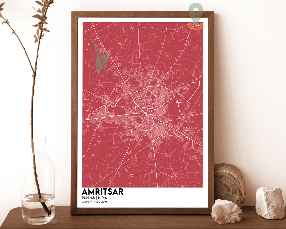 Amritsar Punjab India Modern Dark Style City Street Map Poster - Image 5
