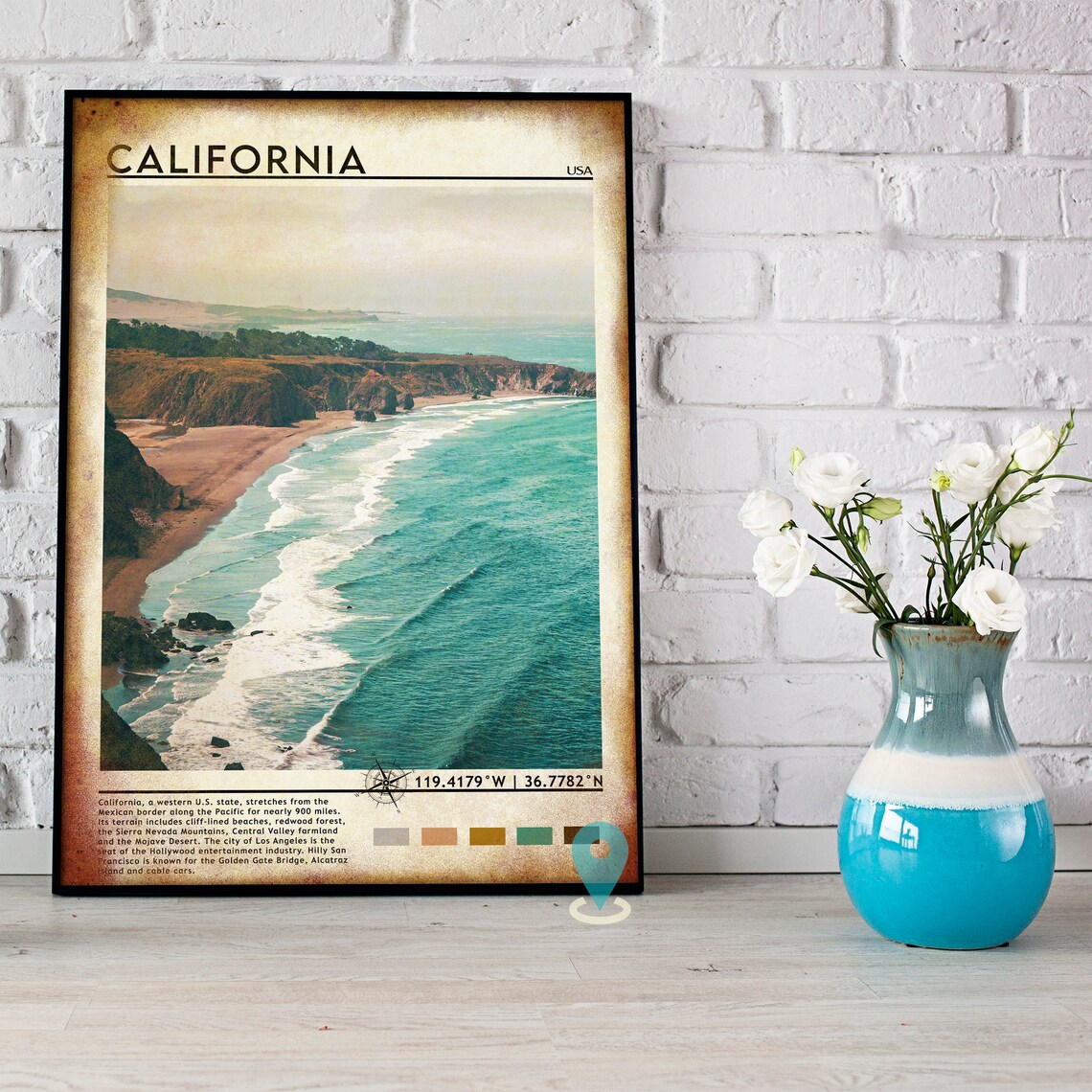 California Big Sur Coast Turquoise Waves Sandy Beach Cliffs Travel Poster - Image 3