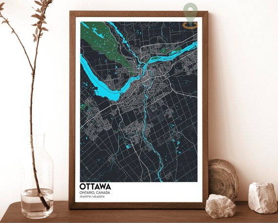 Ottawa Ontario Canada Dark Cyan River Street Map Capital Art Poster
