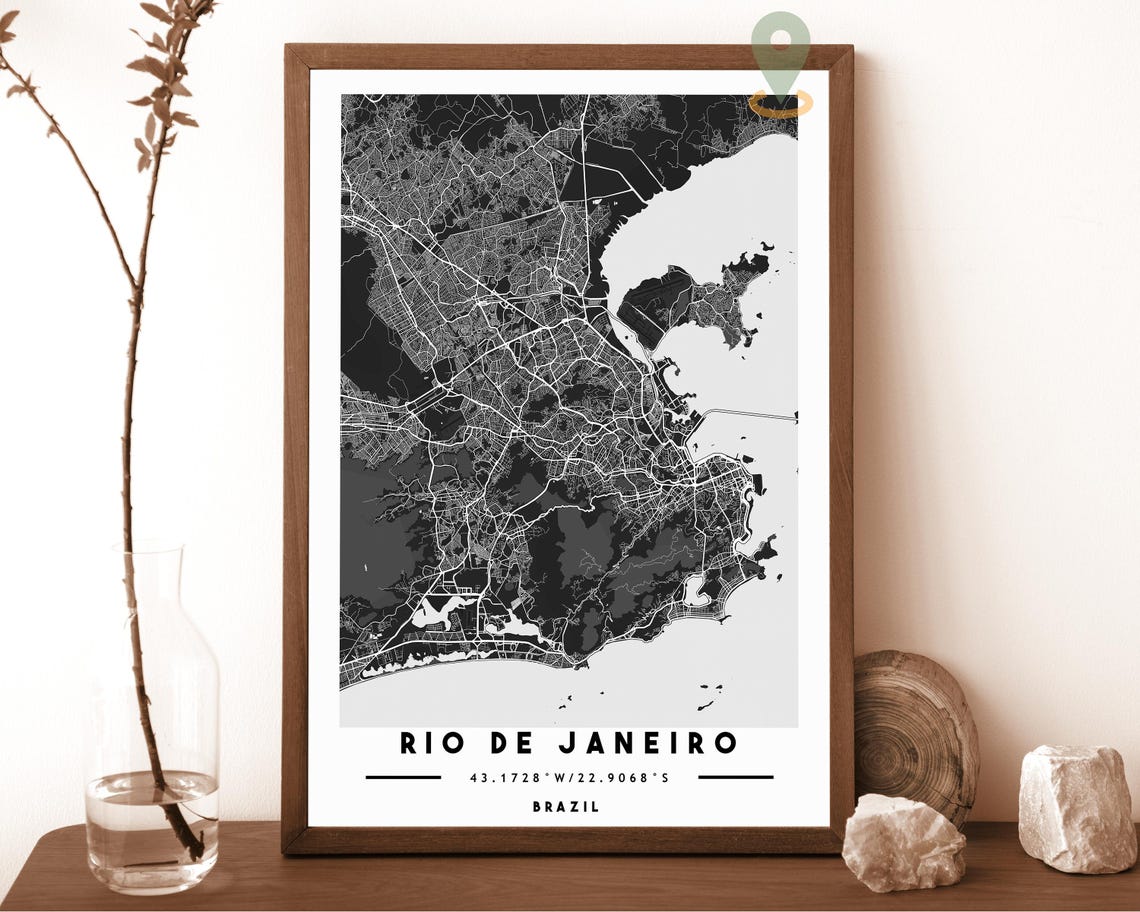 Rio de Janeiro Brazil Navy Gold Coastal Street Map Bold Wall Art - Image 2