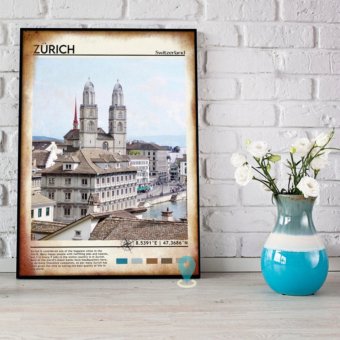 Zurich Print Vintage Poster Zurich Wall Art Zurich Poster Zurich Photo Zurich Poster Print Zurich Wall Decor Switzerland Art - Image 4
