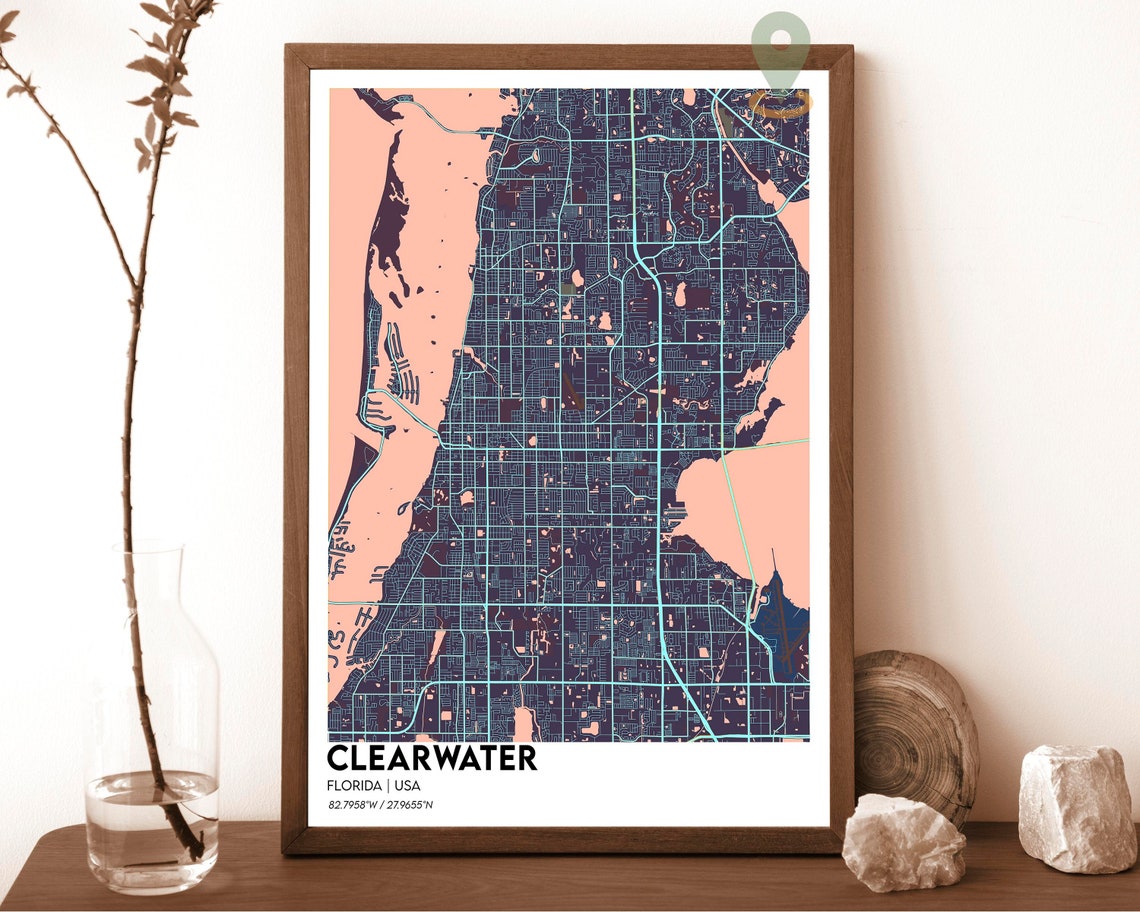 Clearwater Florida Street Map Beach City Grid Coastal Blue Art Print - Image 3