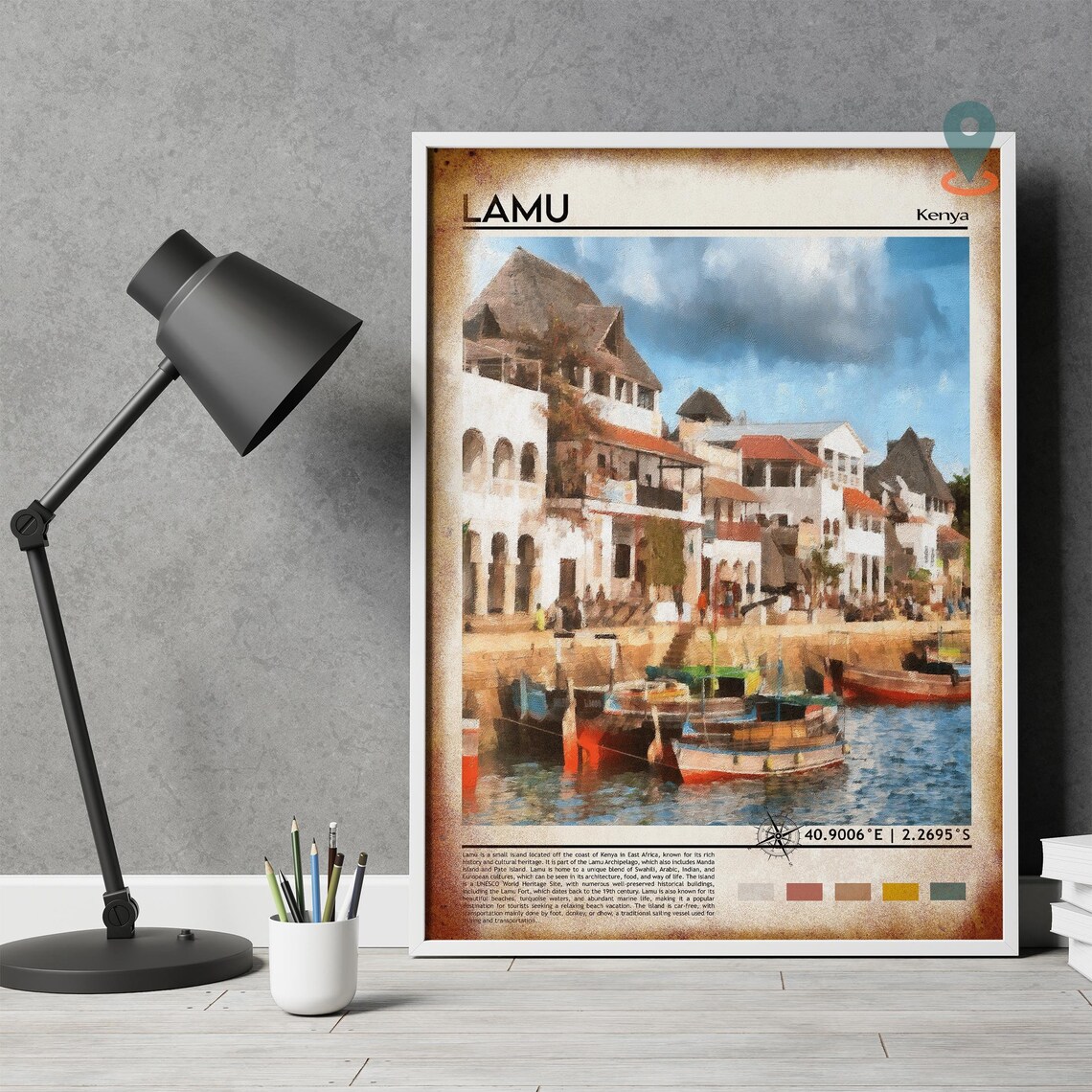 Lamu Kenya Island Waterfront Dhow Boats Old Town Harbor Travel Poster - Image 4