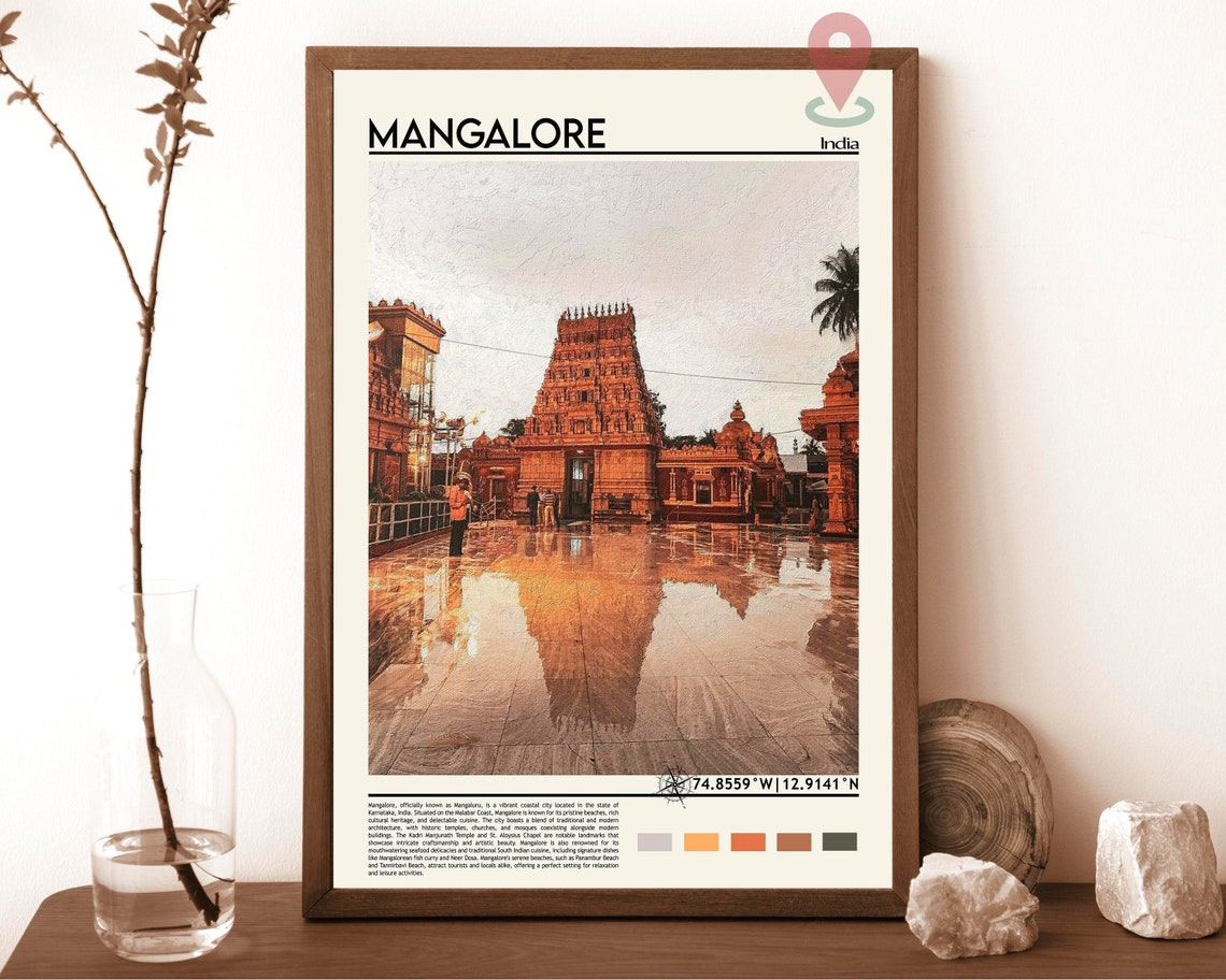 Mangalore India Ancient Temple Tower Wet Courtyard Reflection Poster