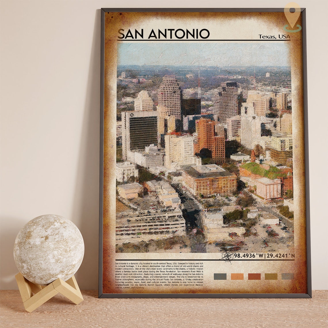 San Antonio Texas Downtown Skyline Painted Cityscape Travel Poster - Image 5