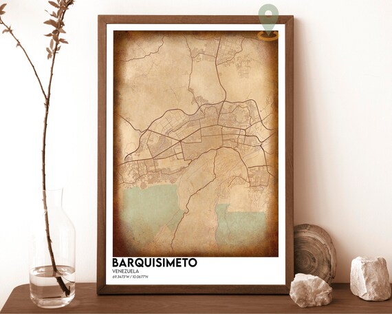 Barquisimeto Venezuela Vintage Sepia Antique City Map Poster
