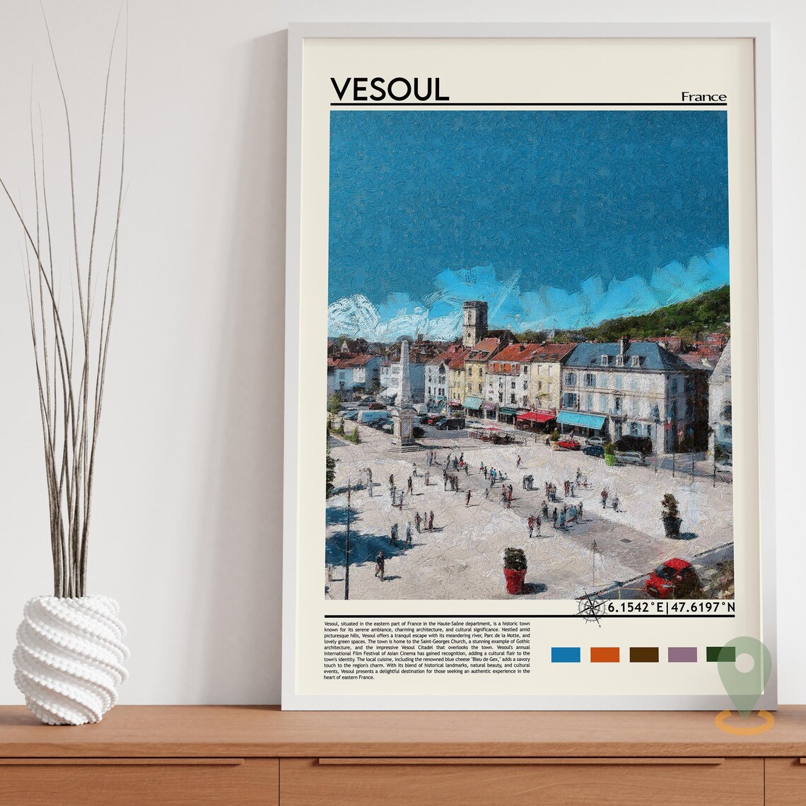 Vesoul France Historic Town Square Painted Old Town Travel Poster - Image 5
