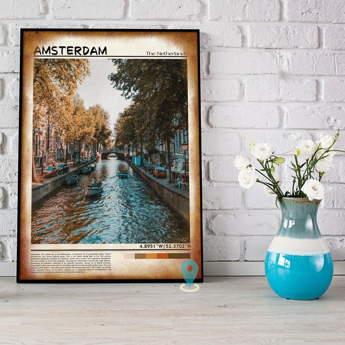 Amsterdam Netherlands Golden Canal Boats Cityscape Travel Poster - Image 5