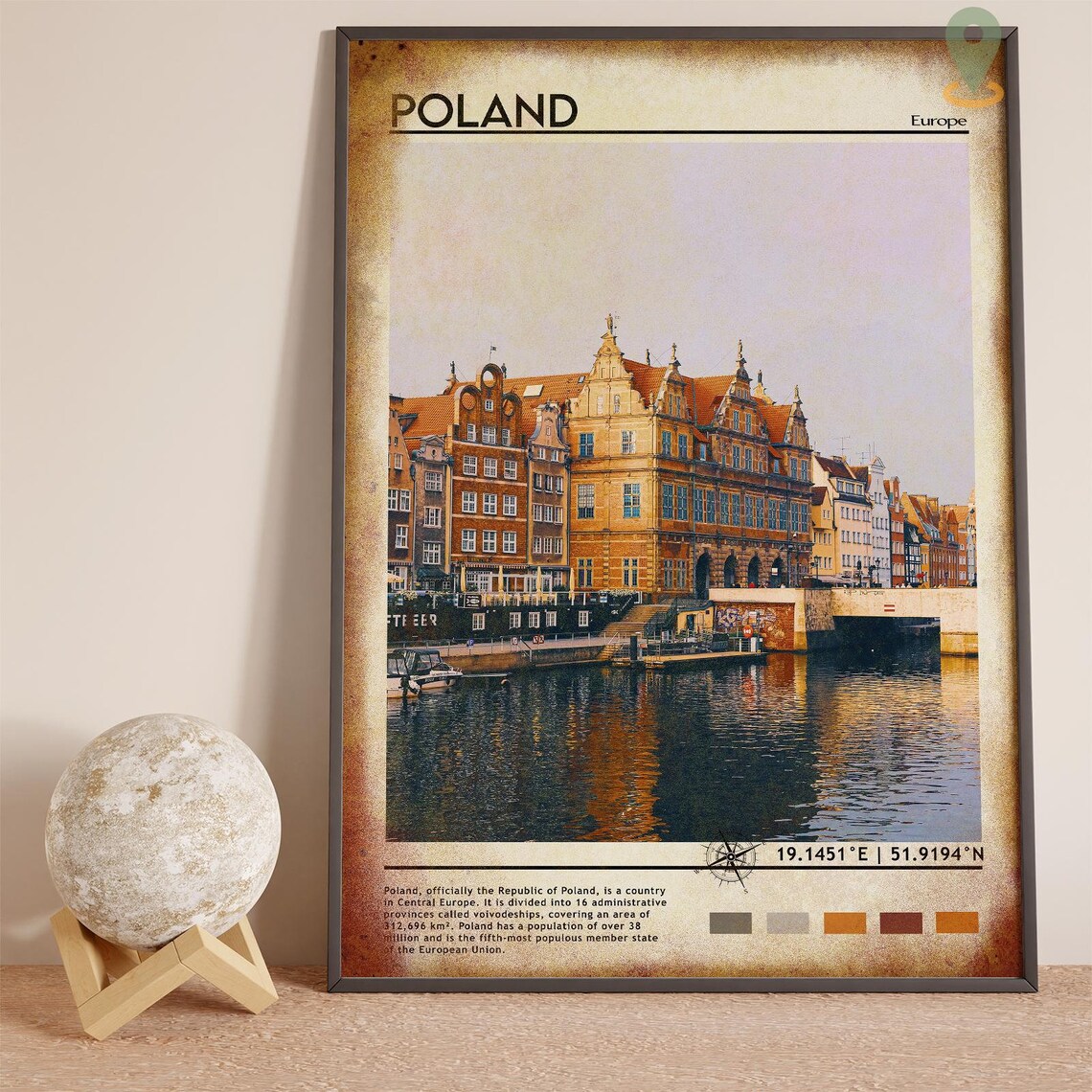 Poland Europe Historic Harborfront Old Town Waterfront Travel Poster - Image 2