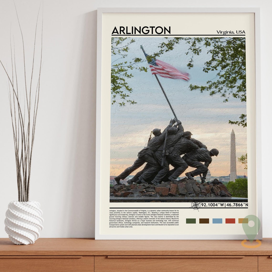 Arlington Virginia Marine Corps Memorial Flag Sunset Travel Poster - Image 5