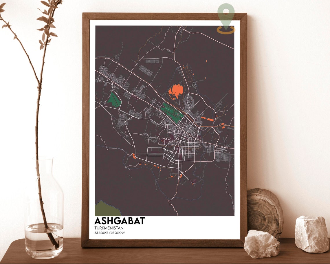Ashgabat Turkmenistan Modern Dark Navy City Street Map Poster - Image 5