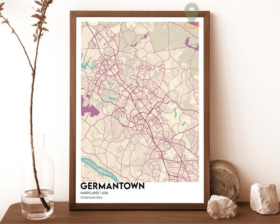 Germantown Maryland Cream Maroon Stylish City Map Home Decor Poster