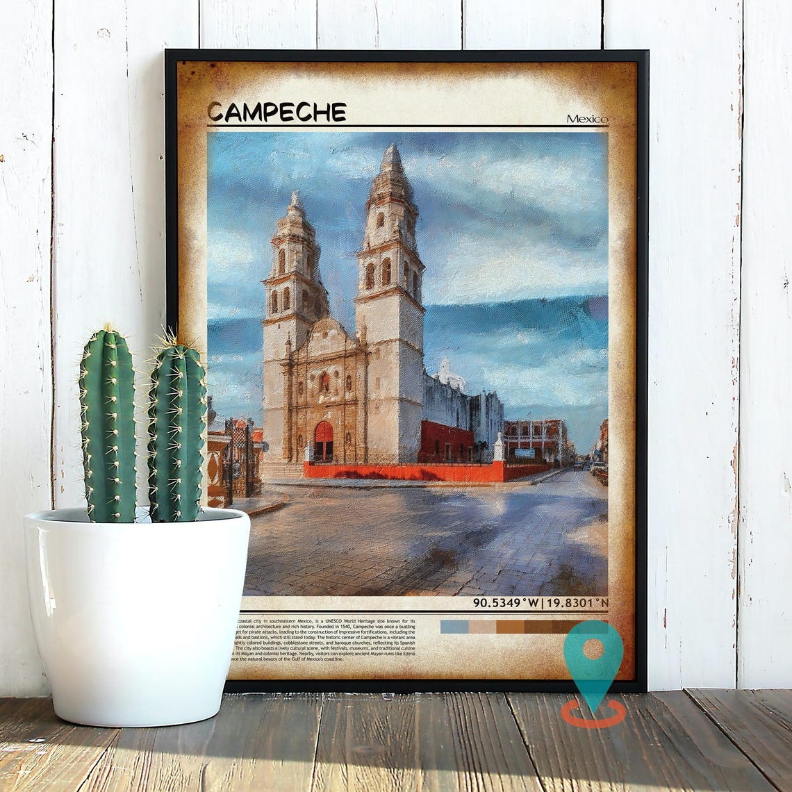 Campeche Mexico Cathedral Baroque Facade Historic Square Poster - Image 2