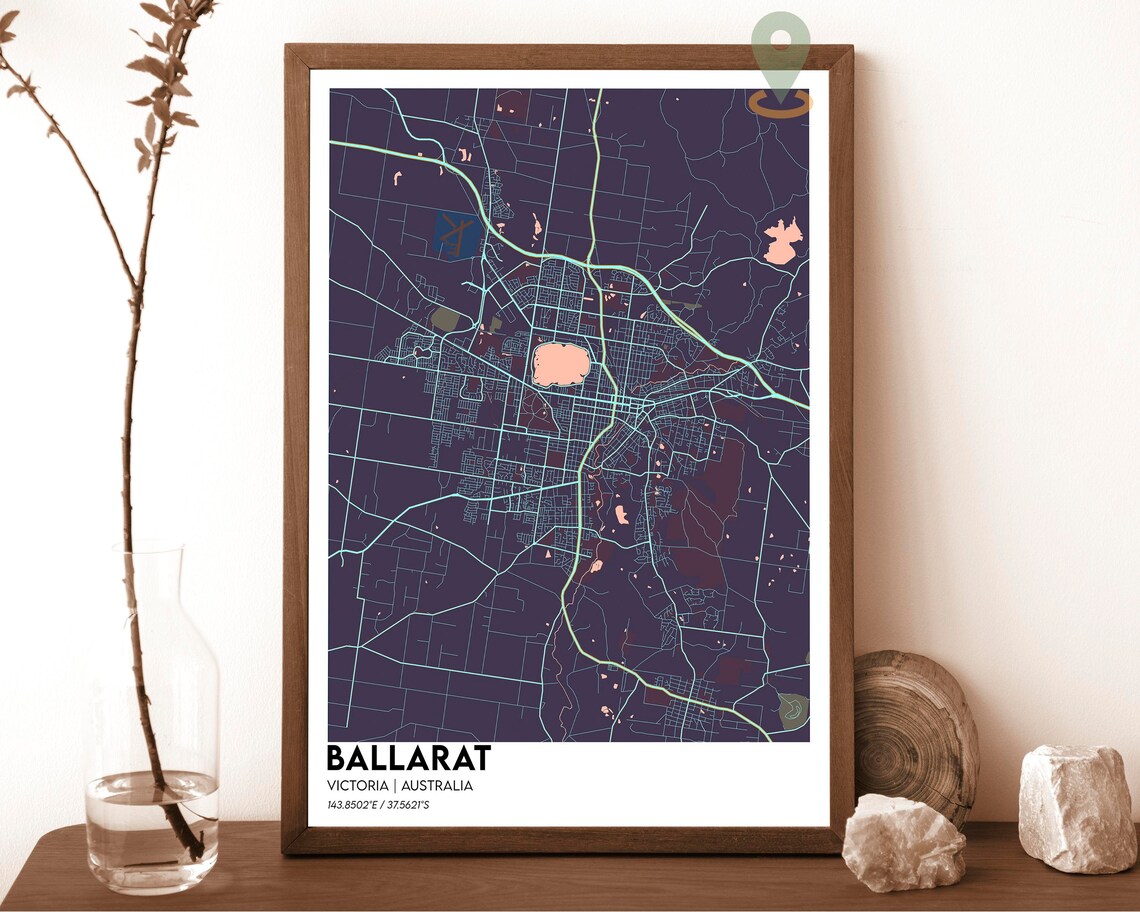 Ballarat Australia Victoria City Street Map Home Decor Poster