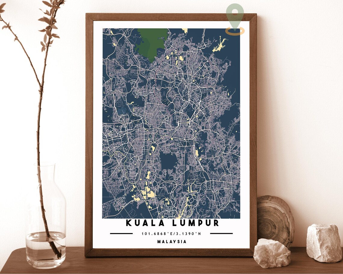 Kuala Lumpur Malaysia teal and white with orange highlights Street Map Coordinates Poster - Image 5