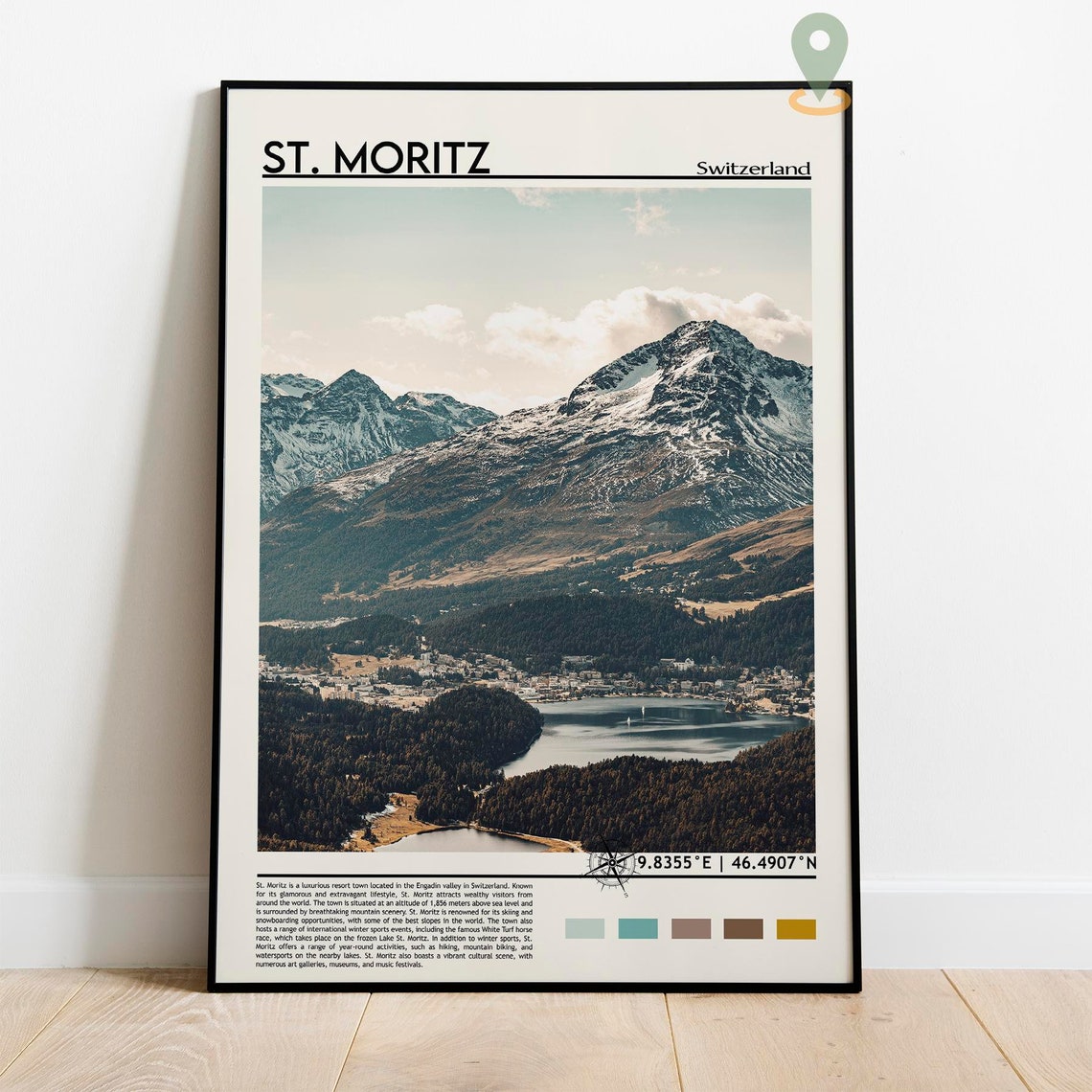 St. Moritz Switzerland Striking Snowy Alpine Lake Mountain Poster - Image 5