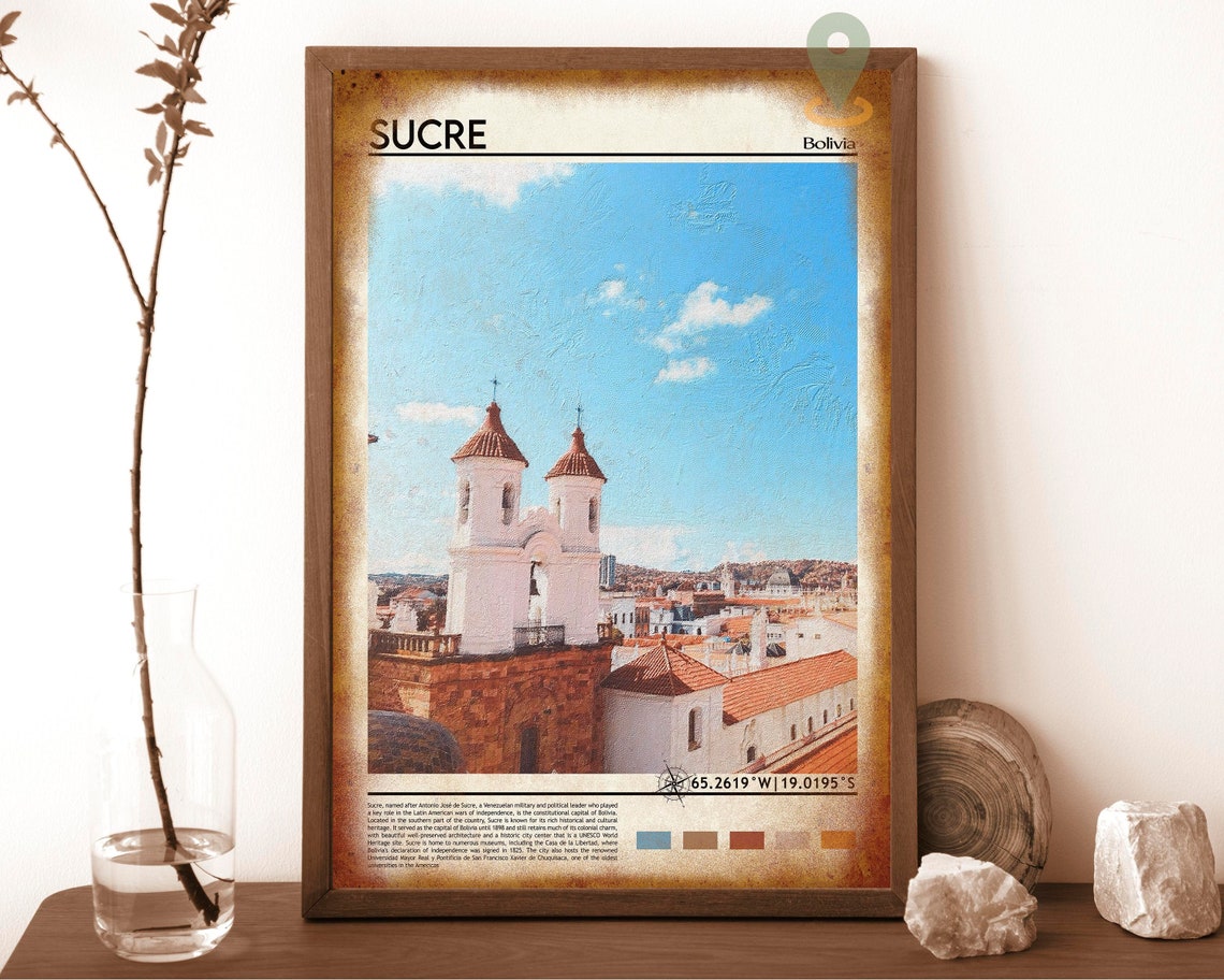 Sucre Bolivia Colonial Churches Old Town Skyline Travel Print - Image 6
