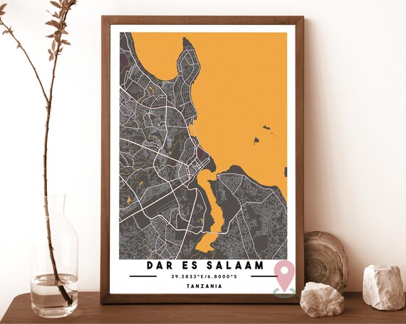 Dar Es Salaam Tanzania Grey Orange City Street Map Coordinates Poster