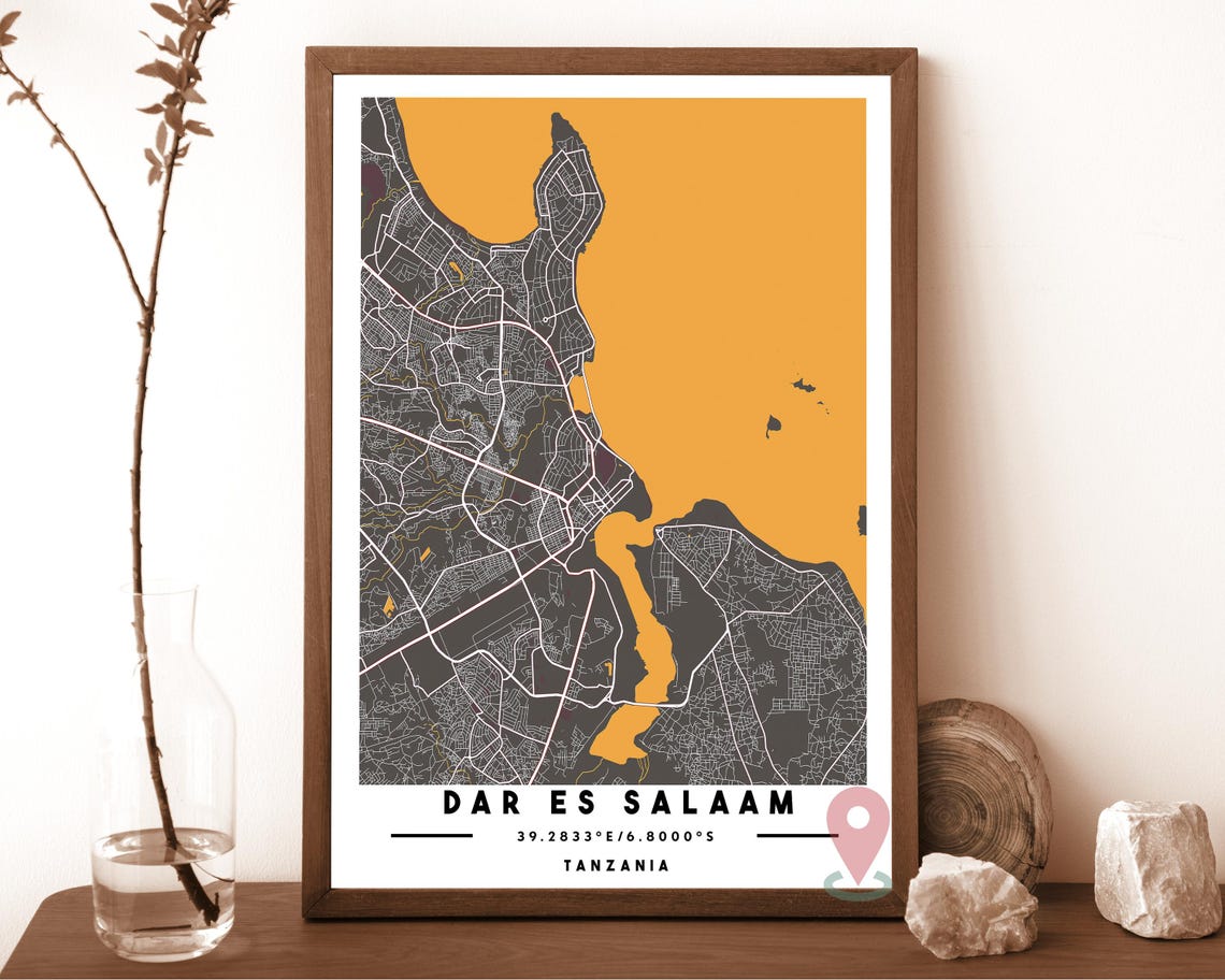 Dar Es Salaam Tanzania Grey Orange City Street Map Coordinates Poster