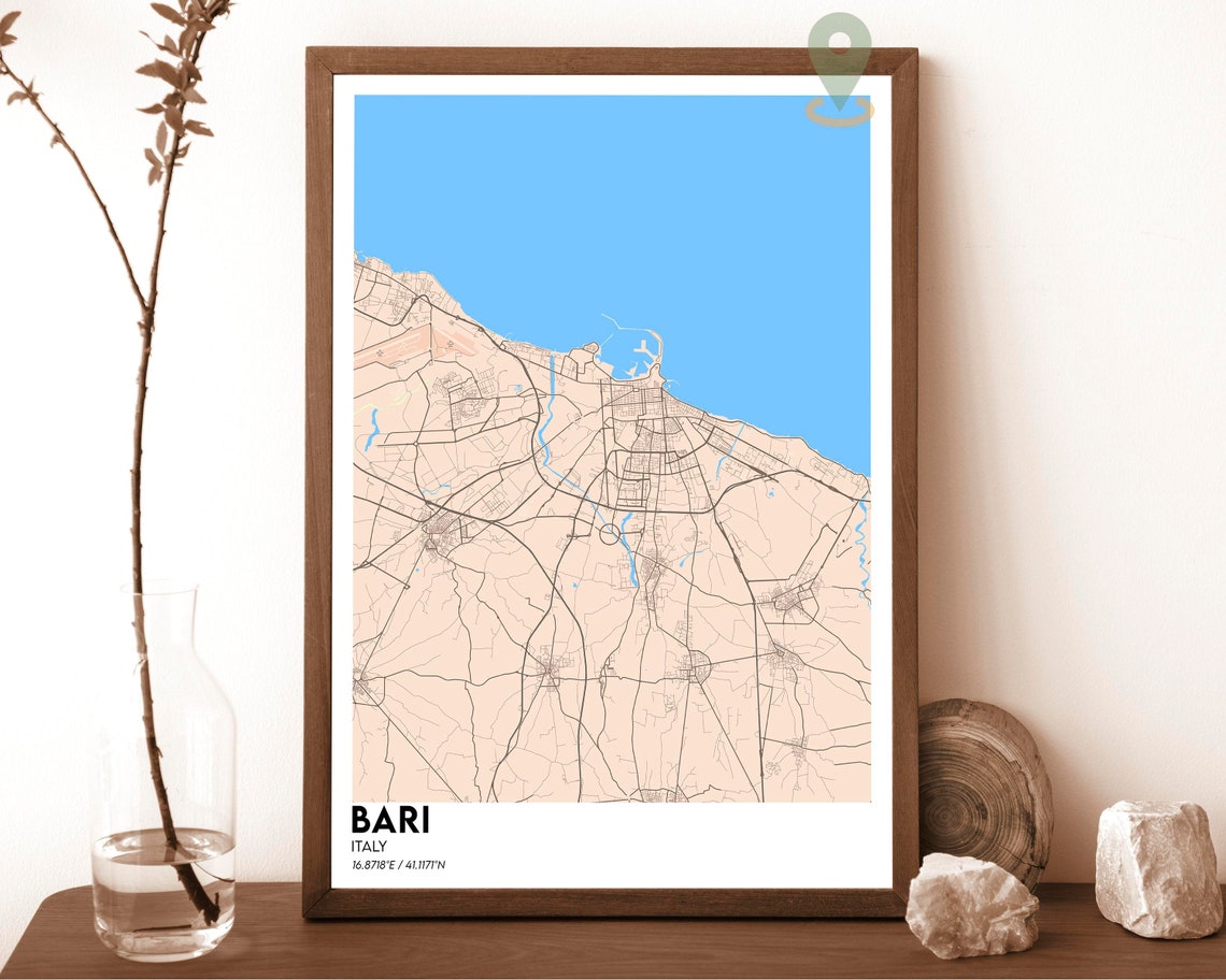 Bari Italy Emerald Green Coastal City Street Grid Map Poster - Image 3