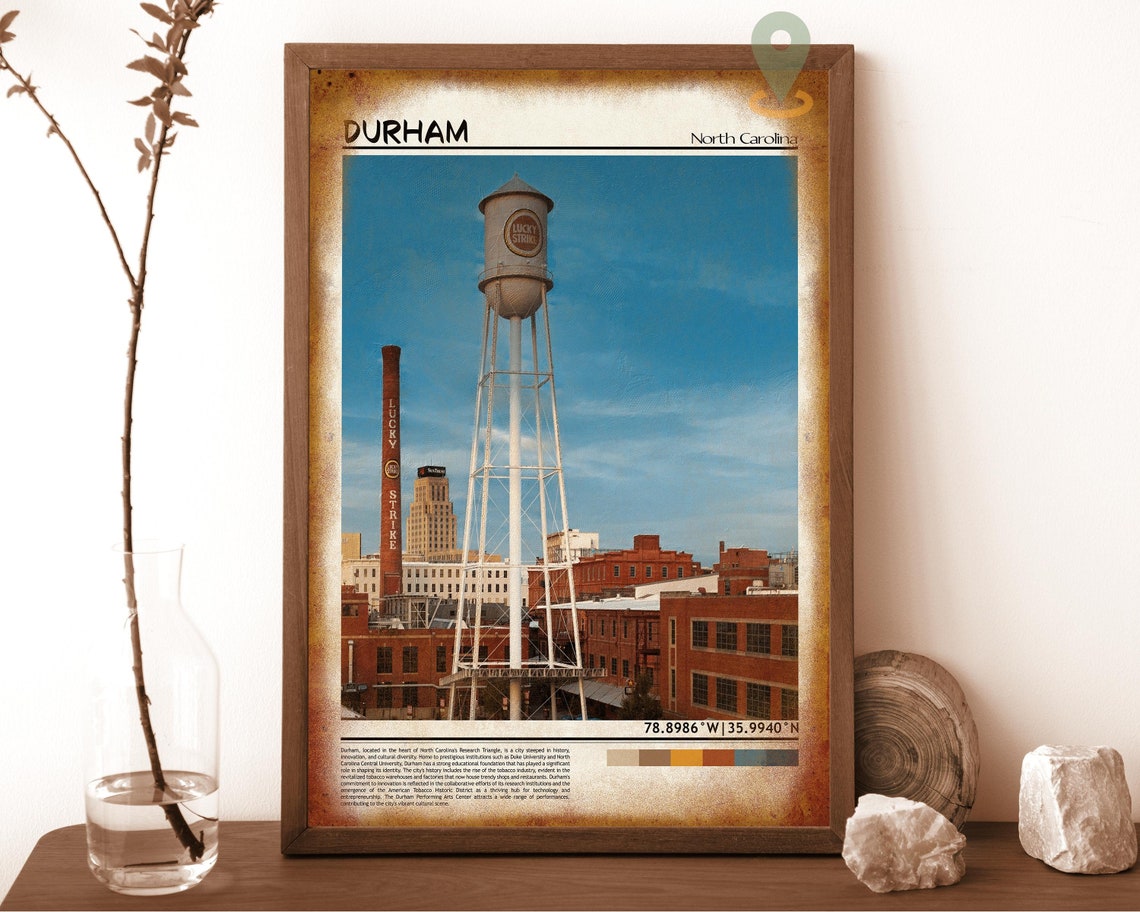 Durham North Carolina Lucky Strike Water Tower Skyline Poster - Image 6